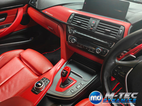 BMW F3X CUSTOM INTERIOR TRIM SET -  RED 4D CARBON / BLACK ACCENT