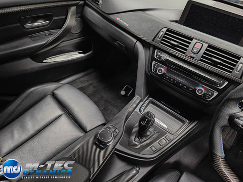WRAPPING SERVICE - BMW F36 GRAN COUPE INTERIOR TRIM SET & DOOR ACCENTS - PERFORMANCE STYLE / DEEP TEXTURED GLOSSY CARBON (MTD-TEX)