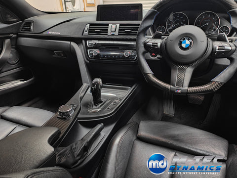 WRAPPING SERVICE - BMW F36 GRAN COUPE INTERIOR TRIM SET & DOOR ACCENTS - PERFORMANCE STYLE / DEEP TEXTURED GLOSSY CARBON (MTD-TEX)