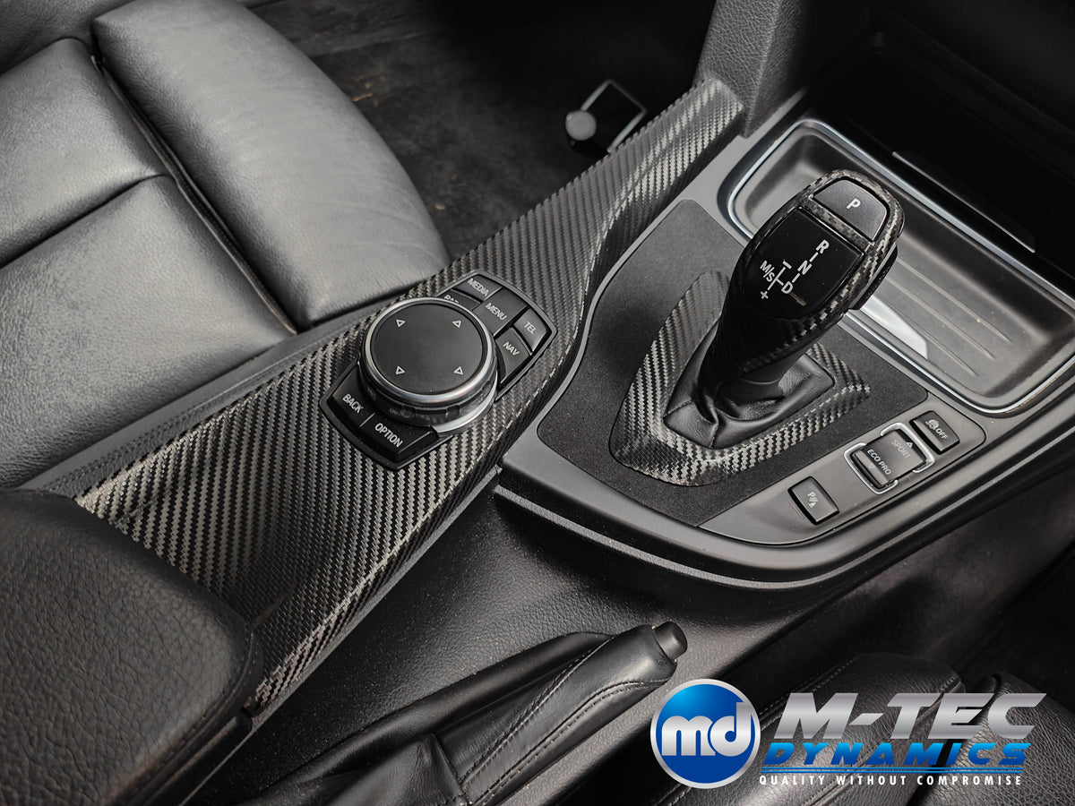 WRAPPING SERVICE - BMW F36 GRAN COUPE INTERIOR TRIM SET & DOOR ACCENTS - PERFORMANCE STYLE / DEEP TEXTURED GLOSSY CARBON (MTD-TEX)