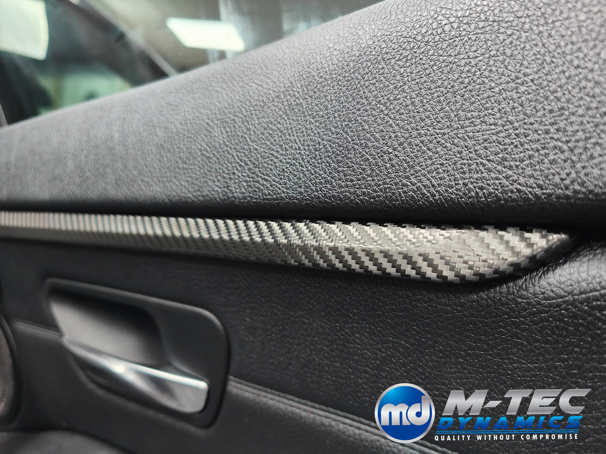 WRAPPING SERVICE - BMW F36 GRAN COUPE INTERIOR TRIM SET & DOOR ACCENTS - PERFORMANCE STYLE / DEEP TEXTURED GLOSSY CARBON (MTD-TEX)