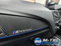 WRAPPING SERVICE - BMW F20 F21 F22 F23 CUSTOM INTERIOR TRIM SET - TEXTURED CARBON / ALCANTARA / BLUE ACCENT