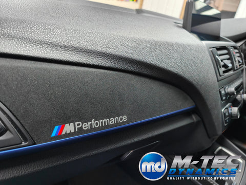 BMW F20 F21 F22 F23 CUSTOM INTERIOR TRIM SET - WRAPPING SERVICE - TEXTURED CARBON / ALCANTARA / BLUE ACCENT