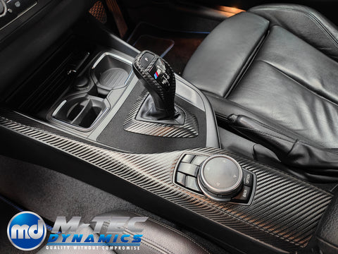 BMW F20 F21 F22 F23 CUSTOM INTERIOR TRIM SET - WRAPPING SERVICE - TEXTURED CARBON / ALCANTARA / BLUE ACCENT