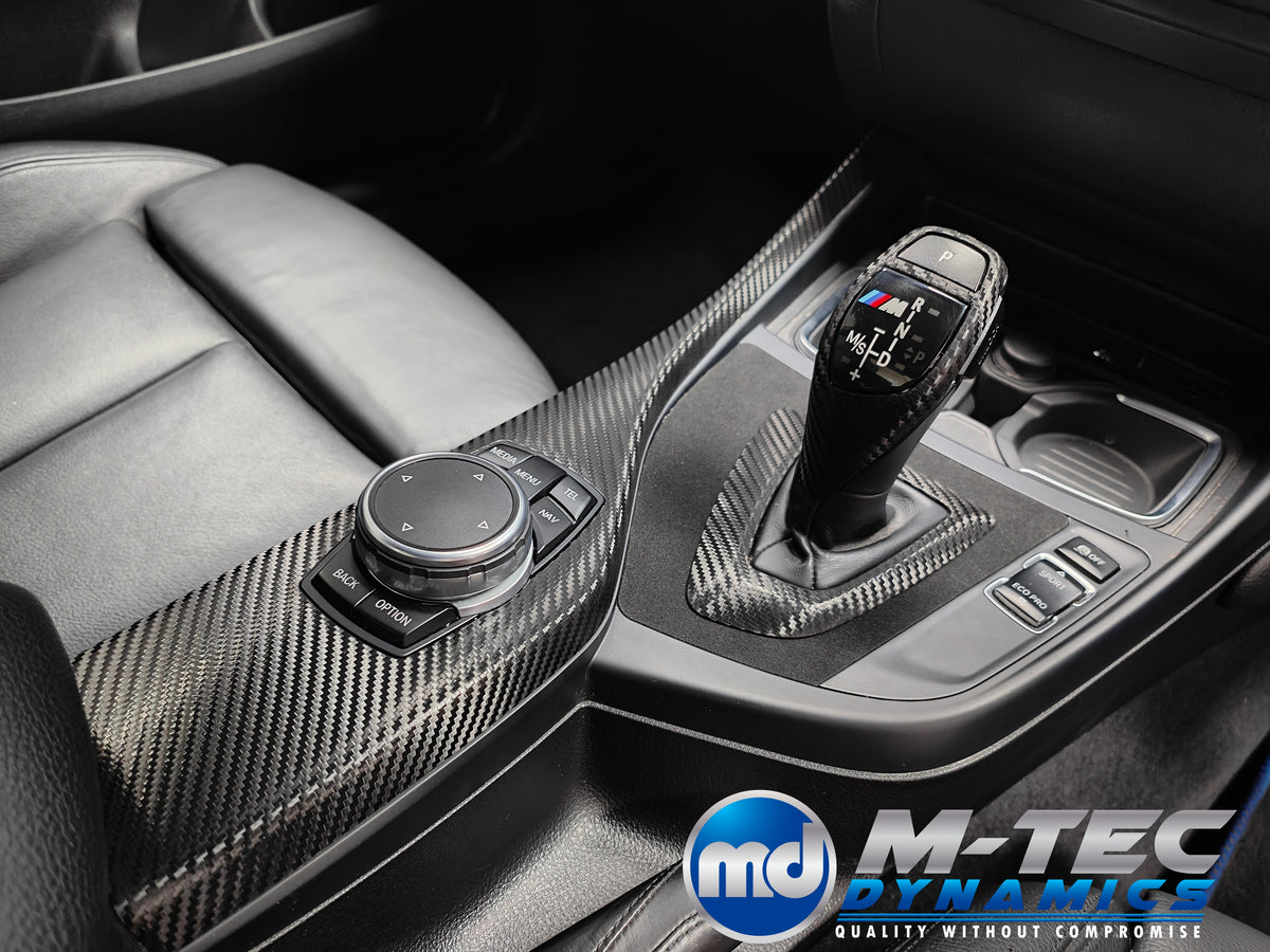 WRAPPING SERVICE - BMW F20 F21 F22 F23 CUSTOM INTERIOR TRIM SET - TEXTURED CARBON / ALCANTARA / BLUE ACCENT