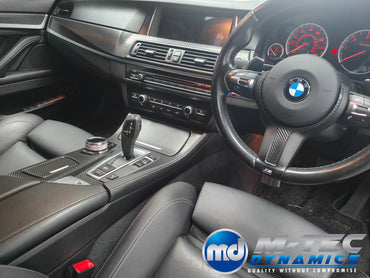 WRAPPING SERVICE - BMW F10 F11 INTERIOR TRIM SET INC GEAR SHIFTER & STEERING TRIM - DEEP TEXTURED GLOSSY BLACK CARBON (MTD-TEX)