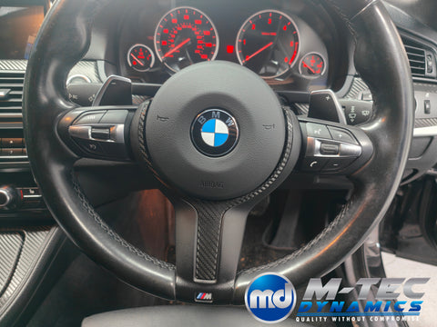 WRAPPING SERVICE - BMW F10 F11 INTERIOR TRIM SET INC GEAR SHIFTER & STEERING TRIM - DEEP TEXTURED GLOSSY BLACK CARBON (MTD-TEX)