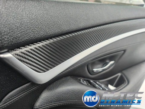 WRAPPING SERVICE - BMW F10 F11 INTERIOR TRIM SET INC GEAR SHIFTER & STEERING TRIM - DEEP TEXTURED GLOSSY BLACK CARBON (MTD-TEX)