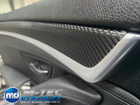 WRAPPING SERVICE - BMW F10 F11 INTERIOR TRIM SET INC GEAR SHIFTER & STEERING TRIM - DEEP TEXTURED GLOSSY BLACK CARBON (MTD-TEX)