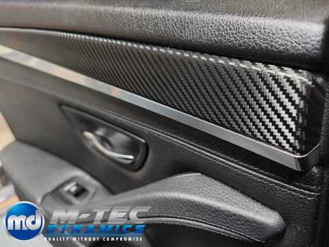 WRAPPING SERVICE - BMW F10 F11 INTERIOR TRIM SET INC GEAR SHIFTER & STEERING TRIM - DEEP TEXTURED GLOSSY BLACK CARBON (MTD-TEX)