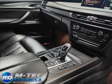 BMW X5 F15 INTERIOR TRIM SET WRAPPING SERVICE - DEEP TEXTURED GLOSSY BLACK CARBON / ALCANTARA