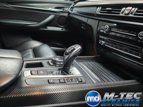 BMW X5 F15 INTERIOR TRIM SET WRAPPING SERVICE - DEEP TEXTURED GLOSSY BLACK CARBON / ALCANTARA