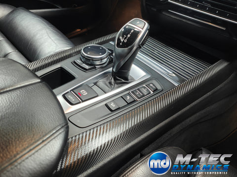 BMW X5 F15 INTERIOR TRIM SET WRAPPING SERVICE - DEEP TEXTURED GLOSSY BLACK CARBON / ALCANTARA