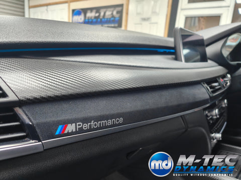 BMW X5 F15 INTERIOR TRIM SET WRAPPING SERVICE - DEEP TEXTURED GLOSSY BLACK CARBON / ALCANTARA