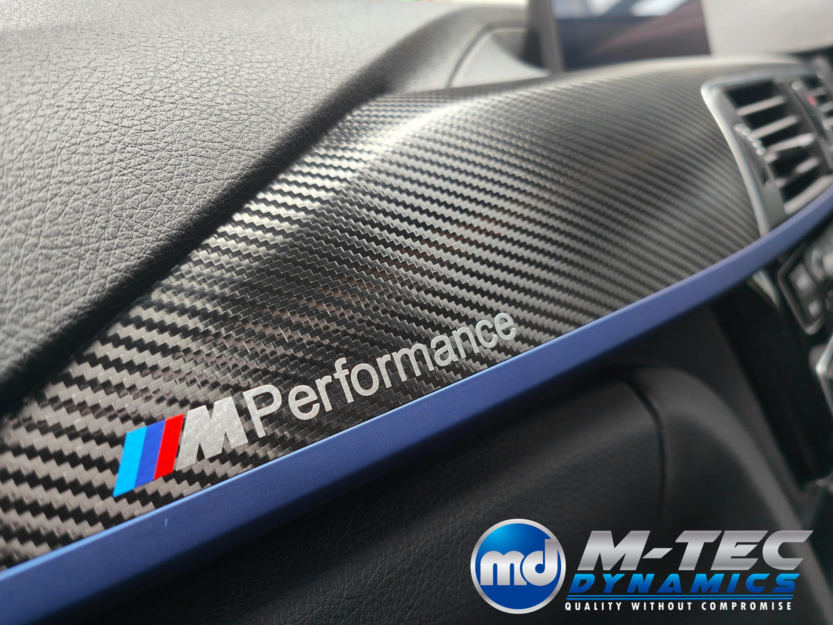 WRAPPING SERVICE - BMW F3X INTERIOR TRIM SET - TEXTURED CARBON / BLUE ACCENT - (F30 F31 F32 F33 F36)