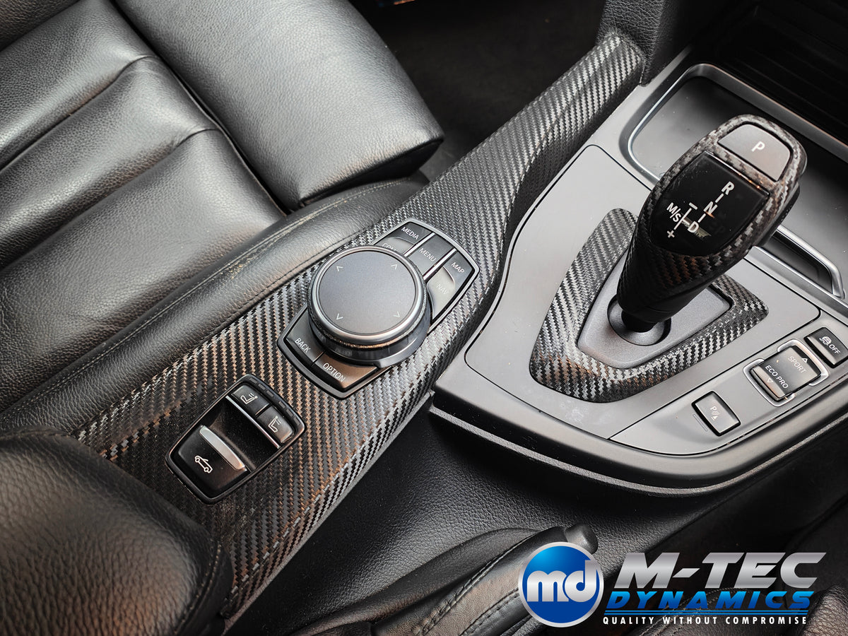 WRAPPING SERVICE - BMW F3X INTERIOR TRIM SET - TEXTURED CARBON / BLUE ACCENT - (F30 F31 F32 F33 F36)