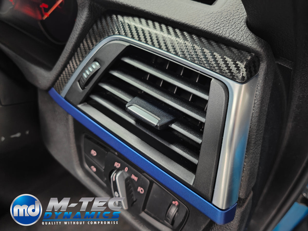 WRAPPING SERVICE - BMW F3X INTERIOR TRIM SET - TEXTURED CARBON / BLUE ACCENT - (F30 F31 F32 F33 F36)