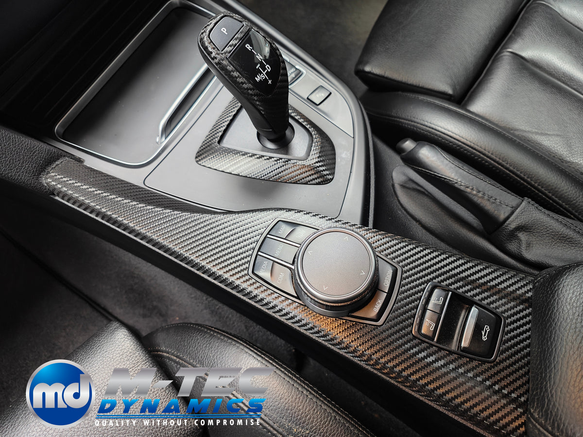 WRAPPING SERVICE - BMW F3X INTERIOR TRIM SET - TEXTURED CARBON / BLUE ACCENT - (F30 F31 F32 F33 F36)