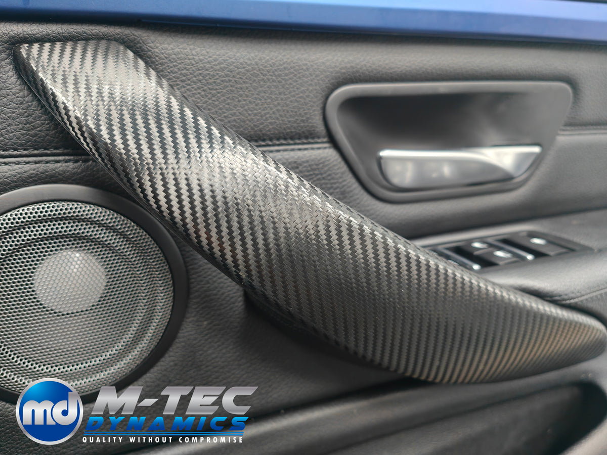 WRAPPING SERVICE - BMW F3X INTERIOR TRIM SET - TEXTURED CARBON / BLUE ACCENT - (F30 F31 F32 F33 F36)
