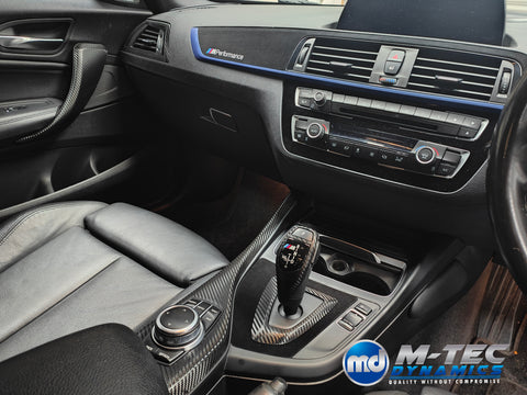 BMW F20 F21 F22 F23 LCI-2 CUSTOM INTERIOR TRIM SET - PREMIUM TEXTURED BLACK CARBON / BLUE ACCENT - WRAPPING SERVICE
