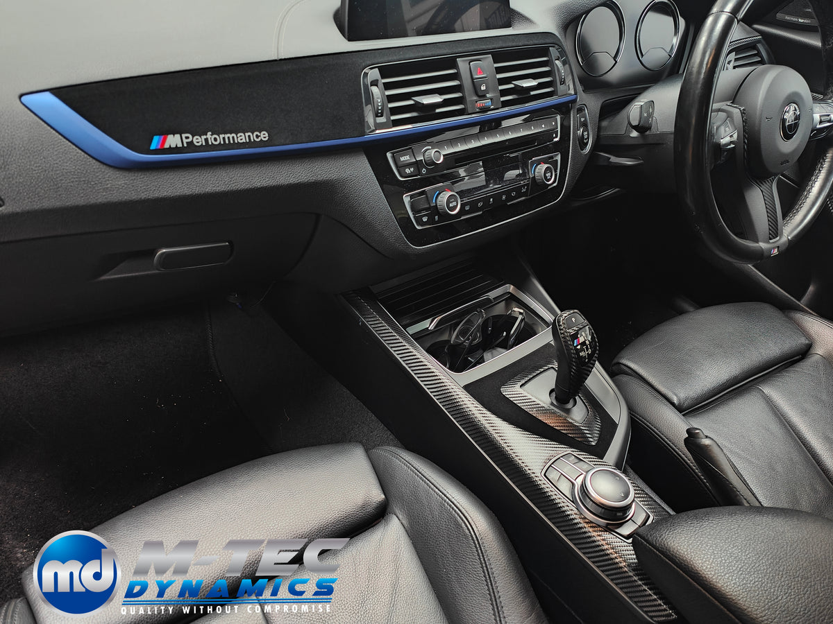 WRAPPING SERVICE - BMW F20 F21 F22 F23 LCI-2 CUSTOM INTERIOR TRIM SET - TEXTURED CARBON / BLUE ACCENT