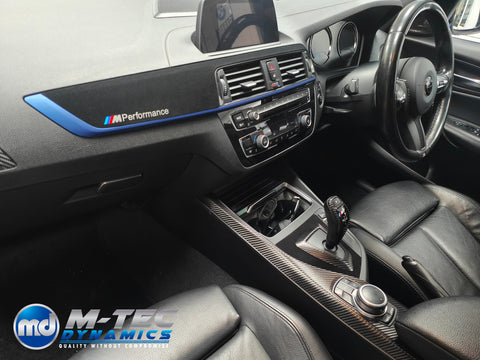 BMW F20 F21 F22 F23 LCI-2 CUSTOM INTERIOR TRIM SET - PREMIUM TEXTURED BLACK CARBON / BLUE ACCENT - WRAPPING SERVICE