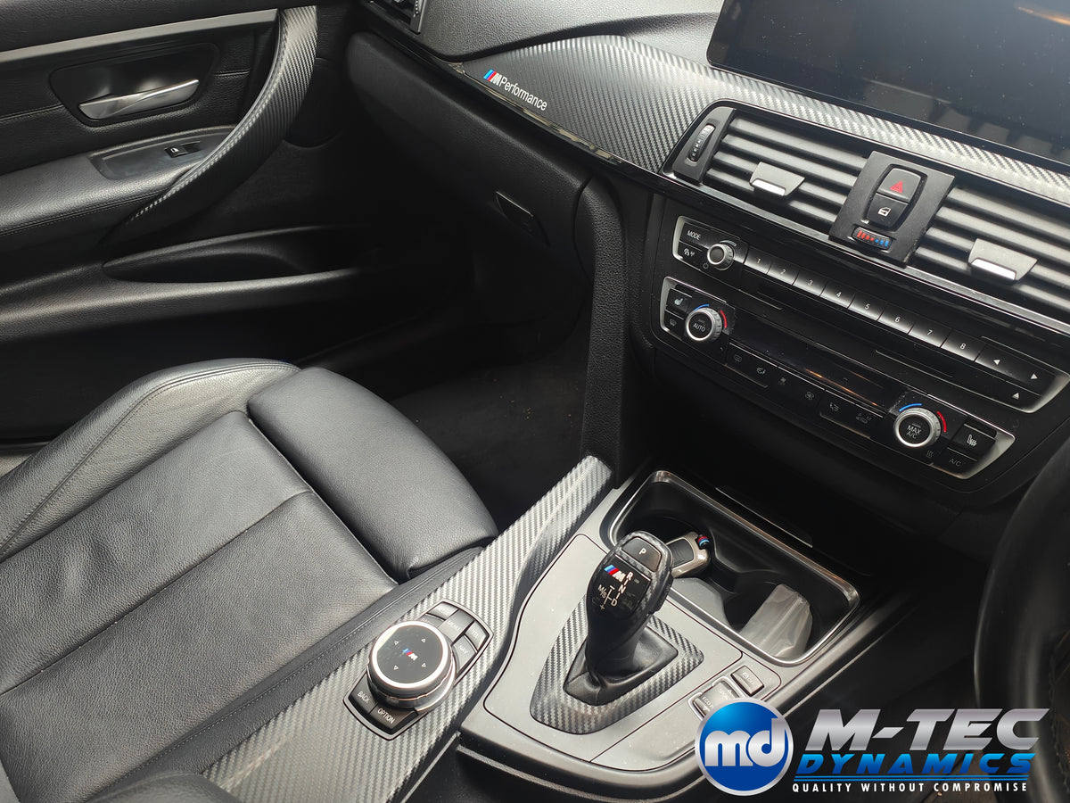 WRAPPING SERVICE - BMW F3X INTERIOR TRIM SET - 3D CARBON / GLOSS BLACK ACCENT (F30 F31 F32 F33 F36)