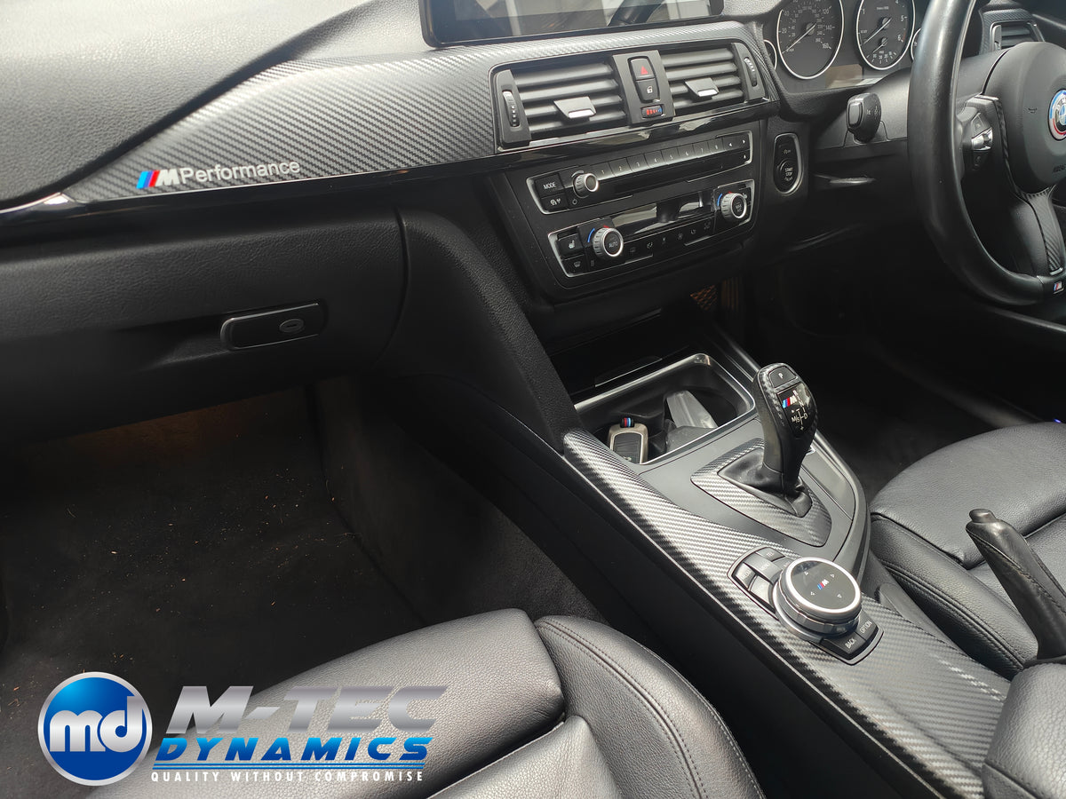 WRAPPING SERVICE - BMW F3X INTERIOR TRIM SET - 3D CARBON / GLOSS BLACK ACCENT (F30 F31 F32 F33 F36)