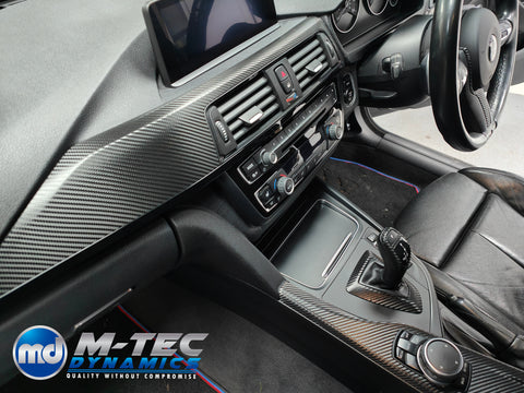 WRAPPING SERVICE - BMW F3X INTERIOR TRIM SET - DEEP TEXTURED GLOSSY CARBON / GLOSS BLACK ACCENT (MTD-TEX) - F30 F31 F32 F33 F36