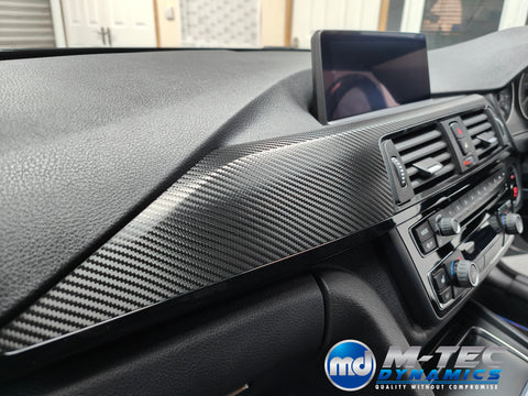WRAPPING SERVICE - BMW F3X INTERIOR TRIM SET - DEEP TEXTURED GLOSSY CARBON / GLOSS BLACK ACCENT (MTD-TEX) - F30 F31 F32 F33 F36