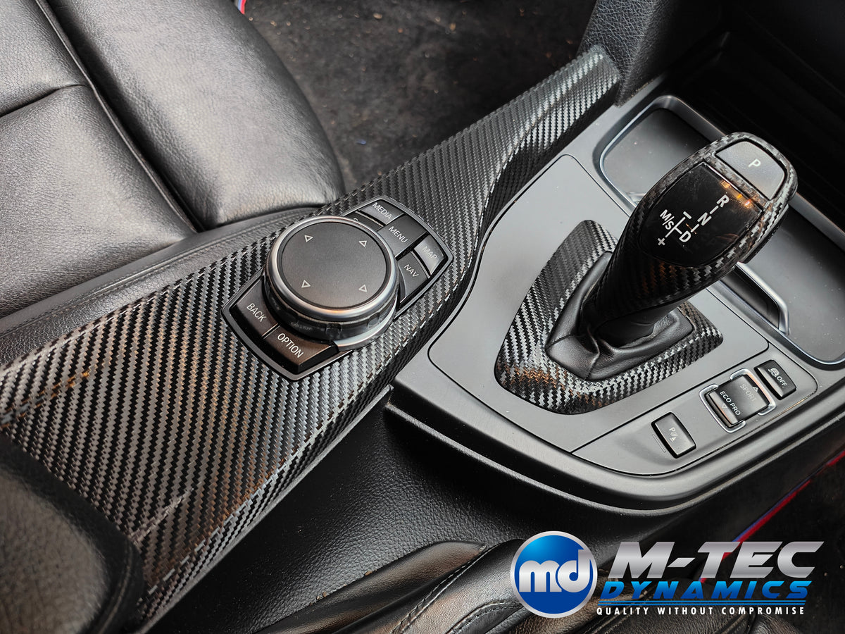 WRAPPING SERVICE - BMW F3X INTERIOR TRIM SET - TEXTURED CARBON / GLOSS BLACK ACCENT - (F30 F31 F32 F33 F36)