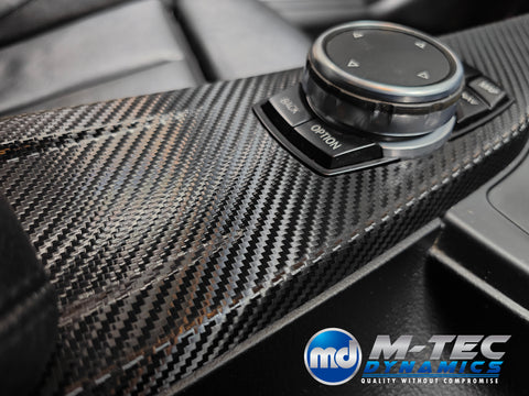 WRAPPING SERVICE - BMW F3X INTERIOR TRIM SET - DEEP TEXTURED GLOSSY CARBON / GLOSS BLACK ACCENT (MTD-TEX) - F30 F31 F32 F33 F36