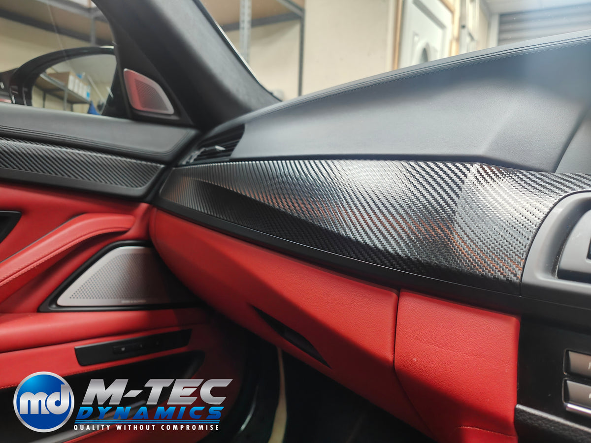WRAPPING SERVICE - BMW F10 F11 M5 INTERIOR TRIM SET - TEXTURED GLOSSY BLACK CARBON / CUSTOM COLOUR ACCENT TRIM
