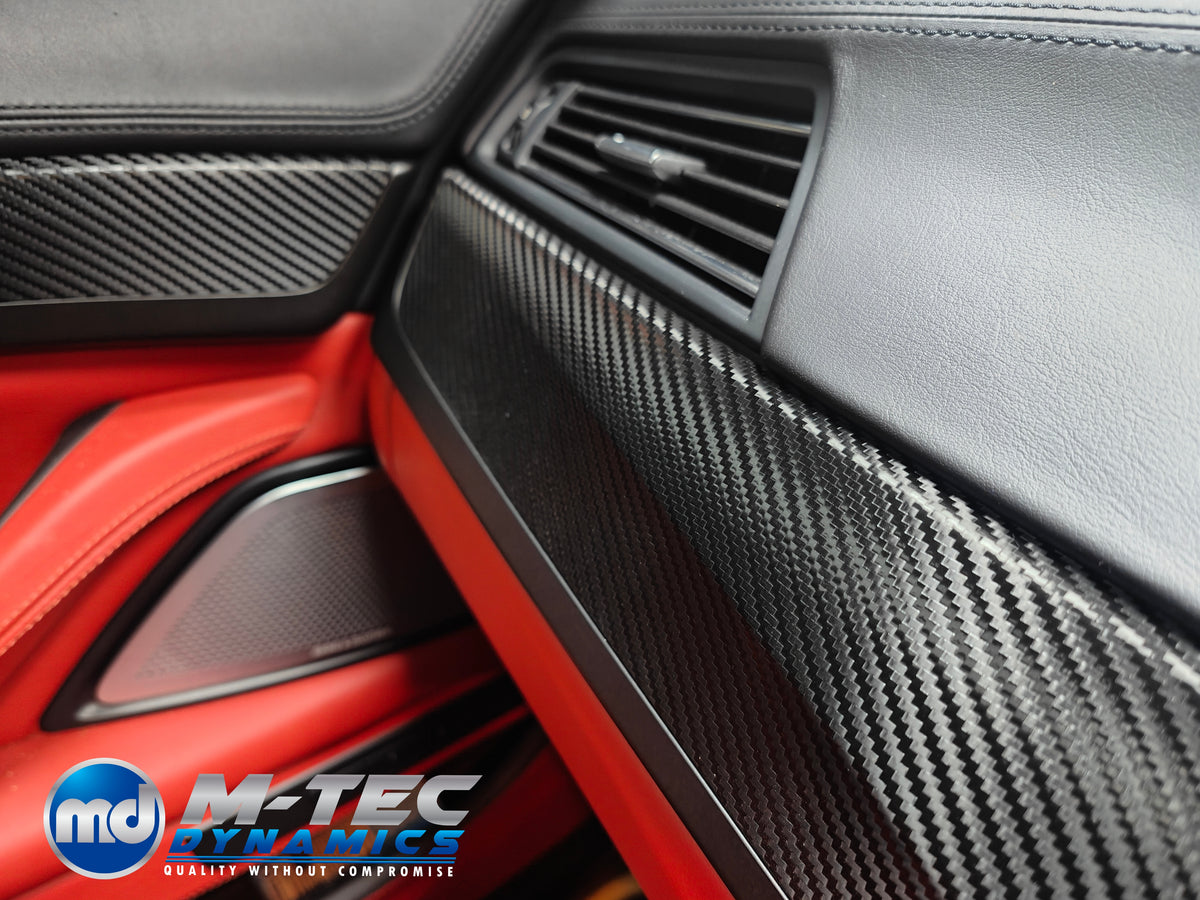 WRAPPING SERVICE - BMW F10 F11 M5 INTERIOR TRIM SET - TEXTURED GLOSSY BLACK CARBON / CUSTOM COLOUR ACCENT TRIM
