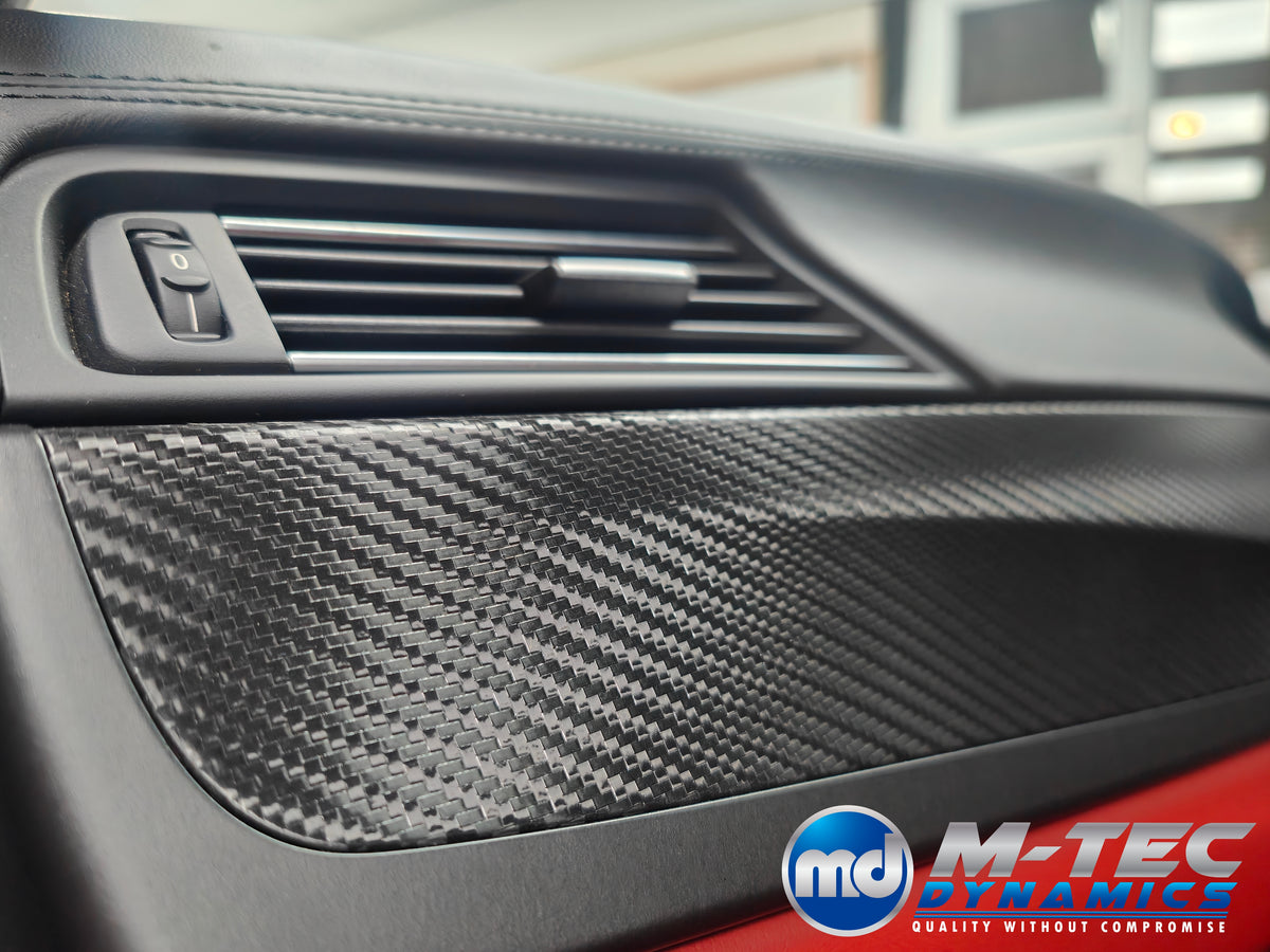 WRAPPING SERVICE - BMW F10 F11 M5 INTERIOR TRIM SET - TEXTURED GLOSSY BLACK CARBON / CUSTOM COLOUR ACCENT TRIM