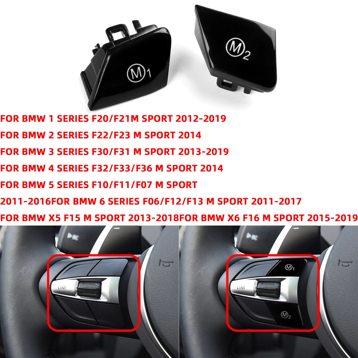 BMW F-SERIES GLOSS BLACK STEERING WHEEL BUTTONS M1 M2 - F2X F3X X5M X6M F8X M3 M4 M5 M6