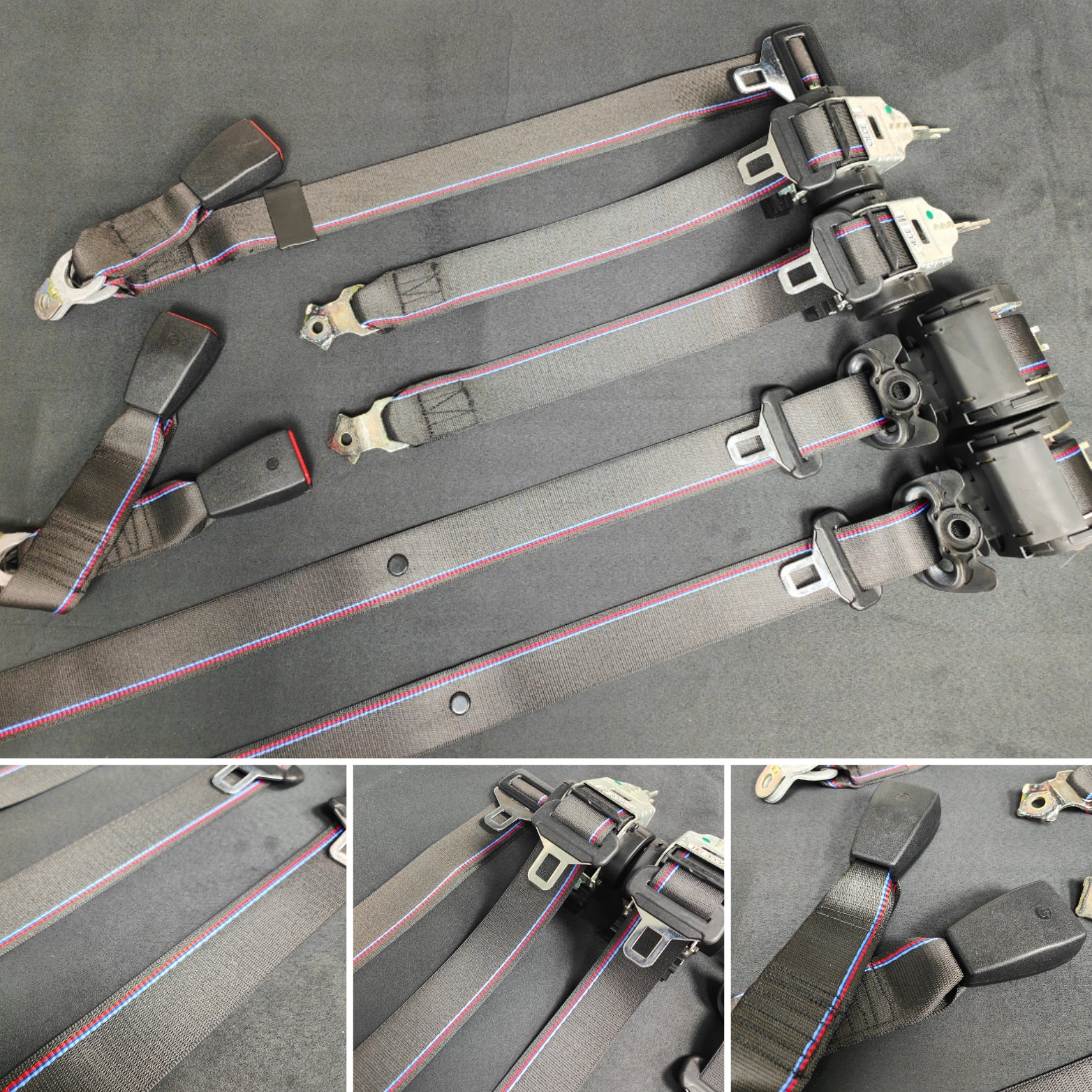 BMW E46 COUPE CUSTOM COMPETITION STYLE TRI-COLOUR COMPLETE FRONT & REAR FULL SEAT BELT SET