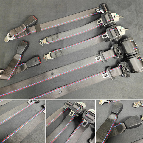 BMW E46 COUPE CUSTOM COMPETITION STYLE TRI-COLOUR COMPLETE FRONT & REAR FULL SEAT BELT SET