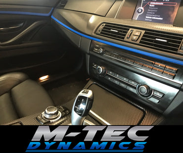 BMW F10 F11 M5 CUSTOM INTERIOR TRIM SET SERVICE - 4D CARBON / BLUE ACCENT