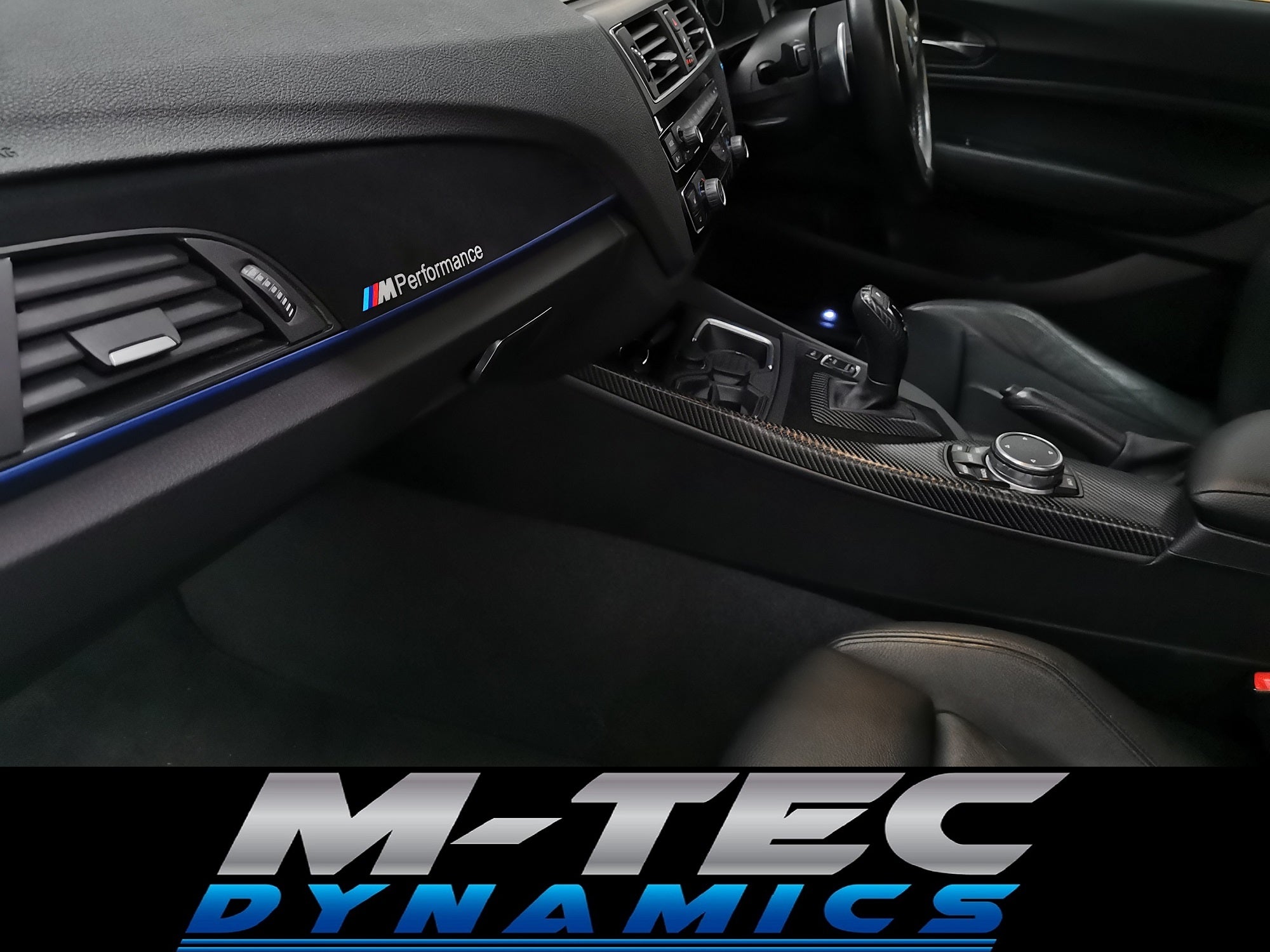 BMW F20 F21 F22 F23 CUSTOM INTERIOR TRIM SET - WRAPPING SERVICE - 4D CARBON / ALCANTARA / BLUE ACCENT