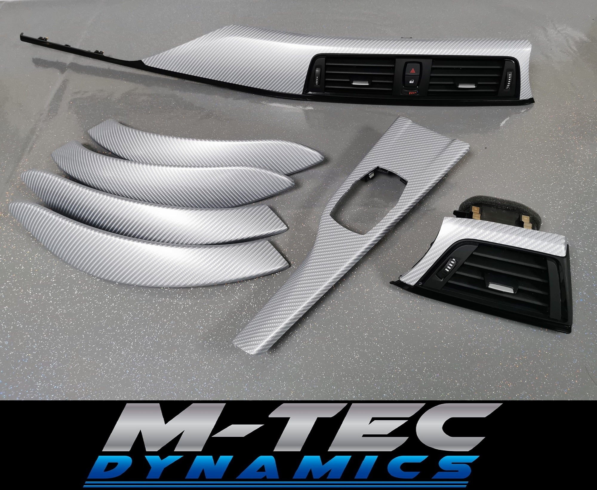 BMW F30 F31 F36 F80 INTERIOR TRIM SET - 4D SILVER CARBON / BLACK ACCENT