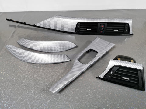 BMW F32 COUPE F82 M4 INTERIOR TRIM SET - 4D SILVER CARBON / BLACK ACCENT
