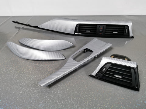 BMW F32 COUPE F82 M4 INTERIOR TRIM SET - 4D SILVER CARBON / BLACK ACCENT