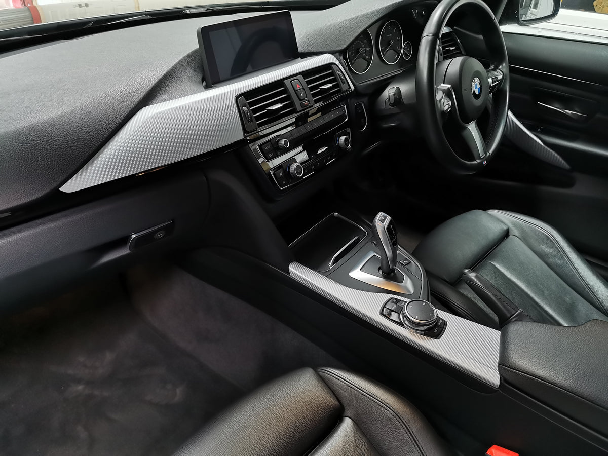 BMW F30 F31 F36 INTERIOR TRIM SET - 4D SILVER CARBON / BLACK ACCENT