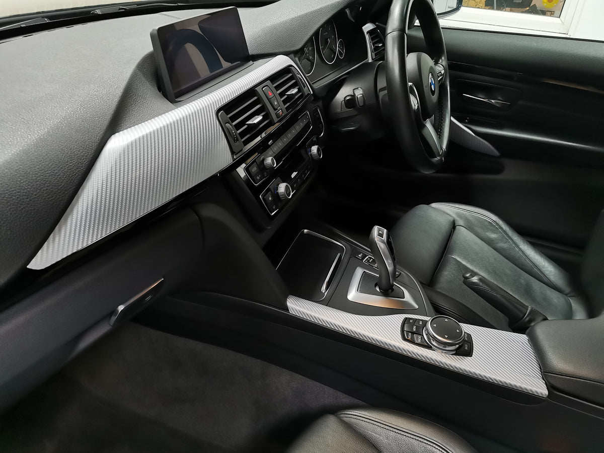 BMW F30 F31 F36 INTERIOR TRIM SET - 4D SILVER CARBON / BLACK ACCENT