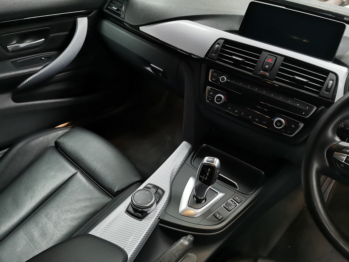 BMW F30 F31 F36 INTERIOR TRIM SET - 4D SILVER CARBON / BLACK ACCENT