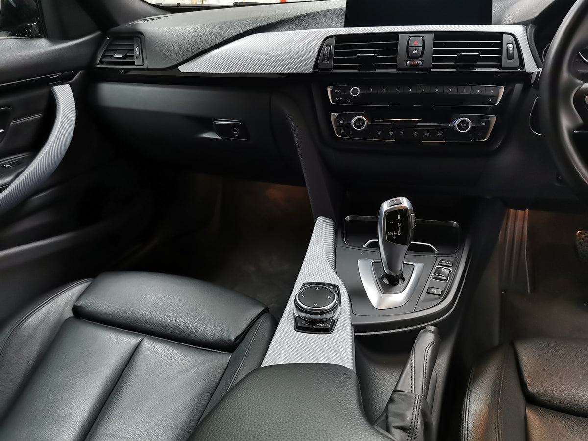 BMW F30 F31 F36 INTERIOR TRIM SET - 4D SILVER CARBON / BLACK ACCENT
