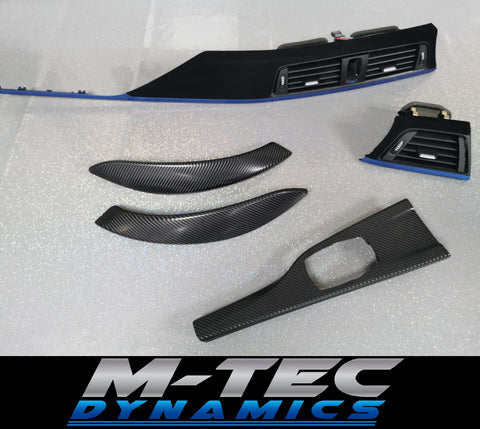 BMW F32 F82 M4 CUSTOM INTERIOR TRIM SET - 4D CARBON / ALCANTARA STYLE  / BLUE ACCENT