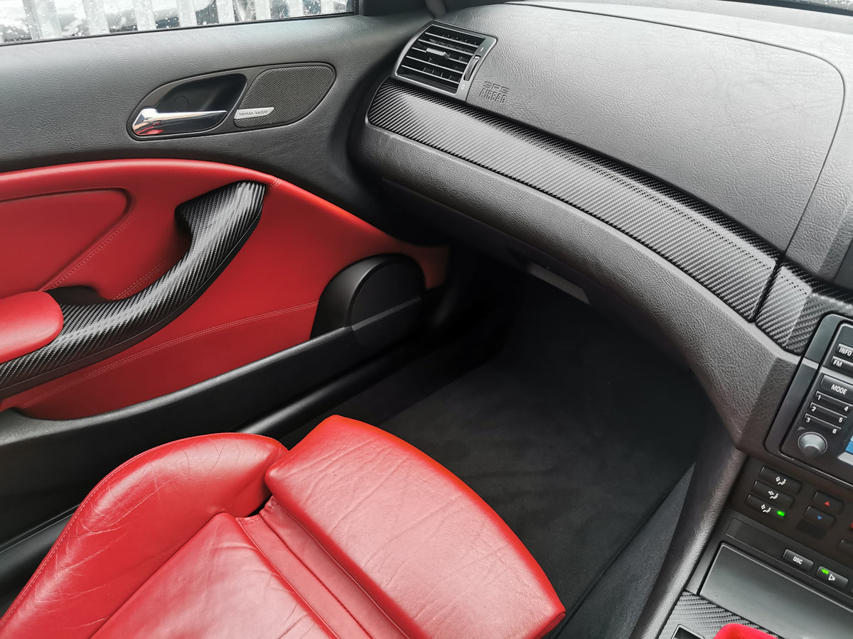 REMOVAL, WRAP & REFIT SERVICE - BMW E46 COUPE / CONVERTIBLE INTERIOR TRIM SET - BLACK 4D GLOSSY CARBON