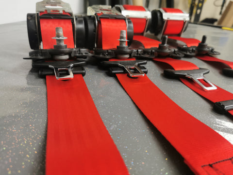 MINI COOPER S JCW R56 3DR CUSTOM RED FRONT REAR SEAT BELT SET